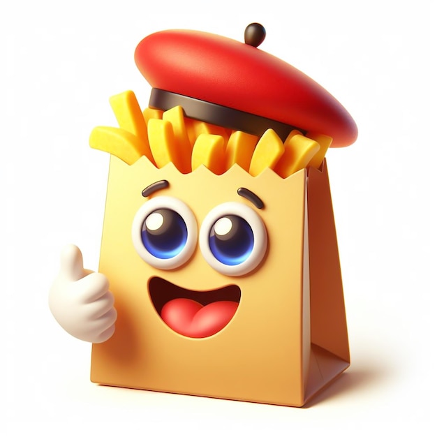 Photo 3d funny cartoon of french fries traditional fast food ai generated