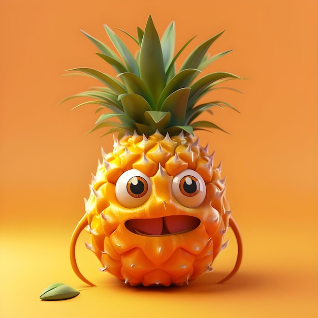 3D Funny Cartoon Of A Pineapple Agriculture And Healthy Food Ai Generated