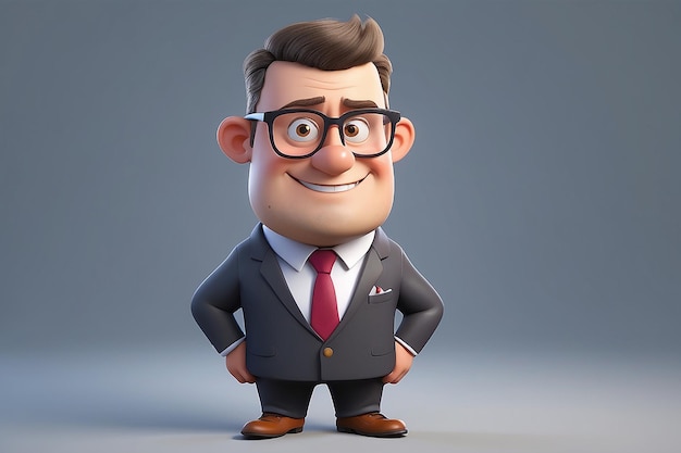 3d funny character cartoon sympathetic looking business man dear person in suit with glasses and tie