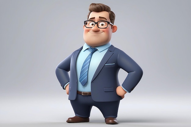 3d funny character cartoon sympathetic looking business man dear person in suit with glasses and tie