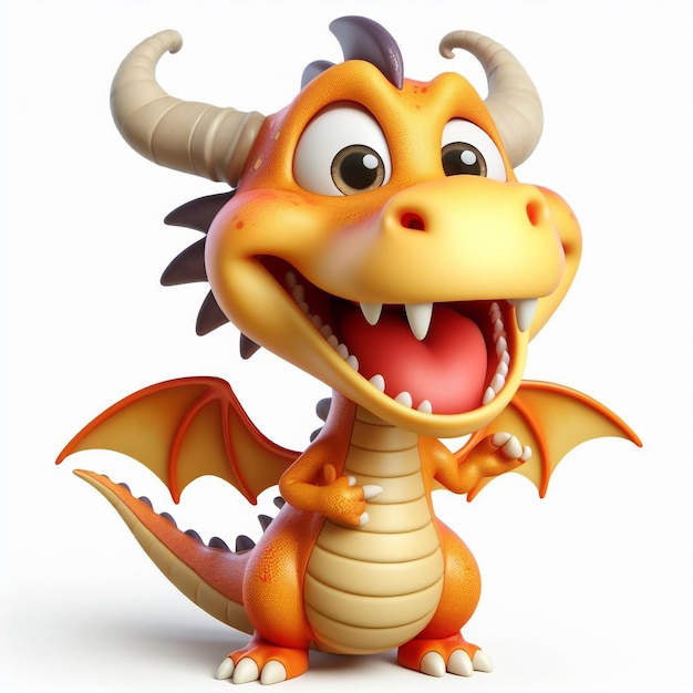 3D funny dragon cartoon on white background