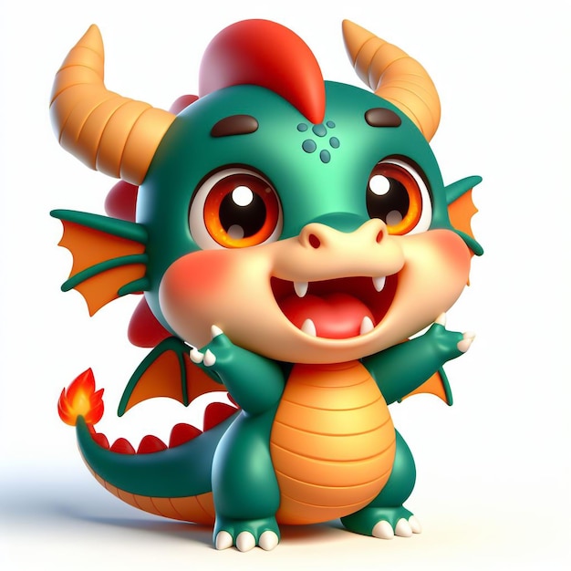 3D funny dragon cartoon on white background