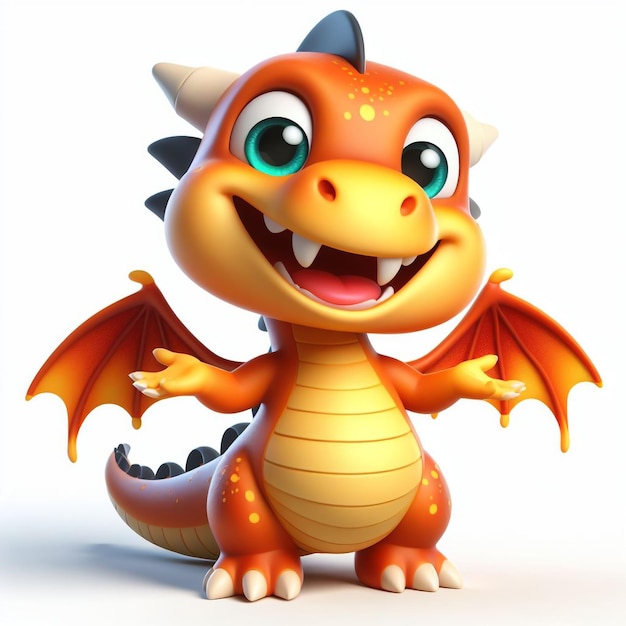 3D funny dragon cartoon on white background