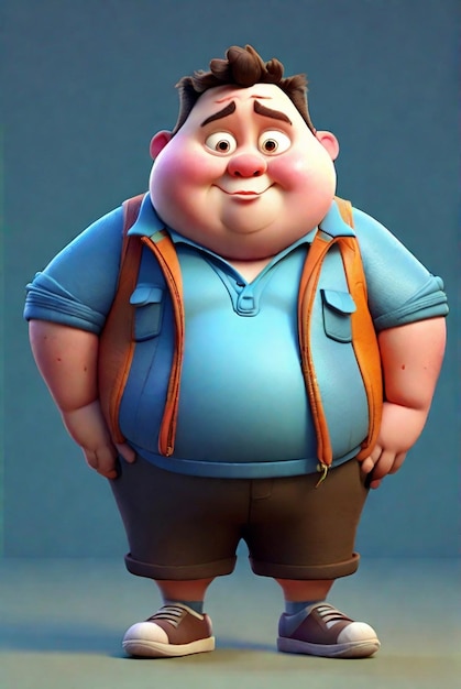 3d funny fat boy cartoon character illustration with colorful dress