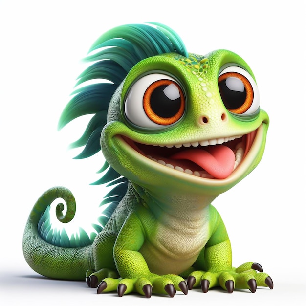 3D funny iguana cartoon on white background