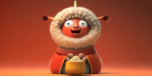 3D Funny Lama animal sitting in meditation