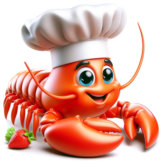 Photo 3d funny lobster cartoon on white background