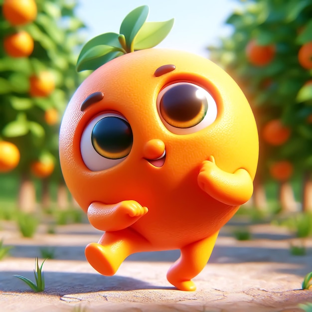 3D funny orange cartoon Fruit and agriculture for a healthy diet