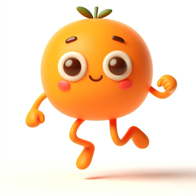 3D funny orange cartoon Fruit and agriculture for a healthy diet