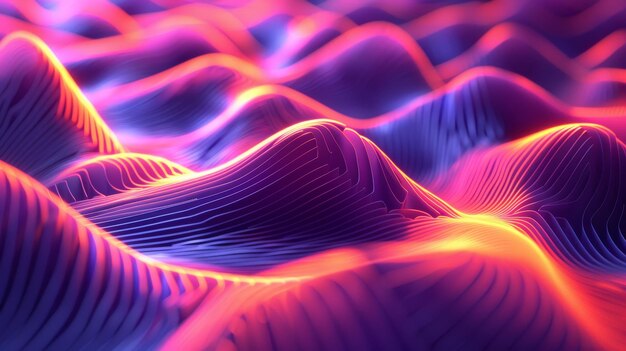 3d Futuristic Abstract Background with Glowing Wavy Lines