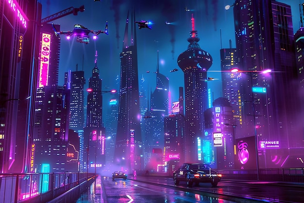 3D futuristic city with sleek skyscrapers and flying cars