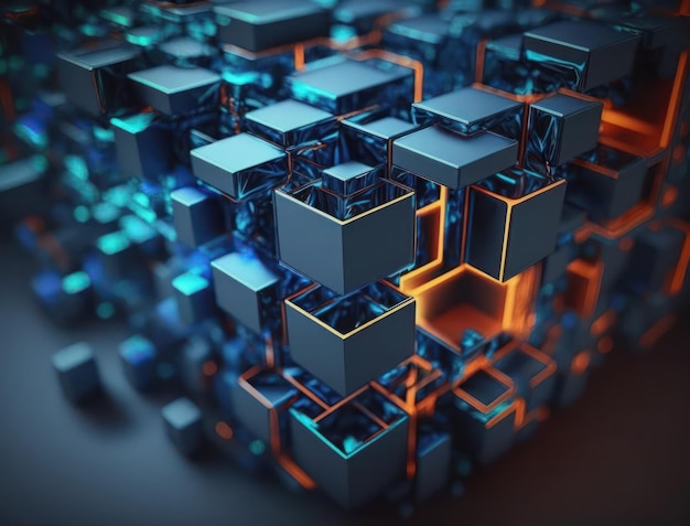 3D Futuristic cubes background Abstract geometric mosaic Square tiles pattern created with Generative AI technology