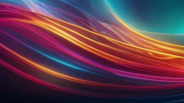 Photo 3d futuristic render of neon waves in dark purple red and golden tones wallpaper header for business technology presentation concept