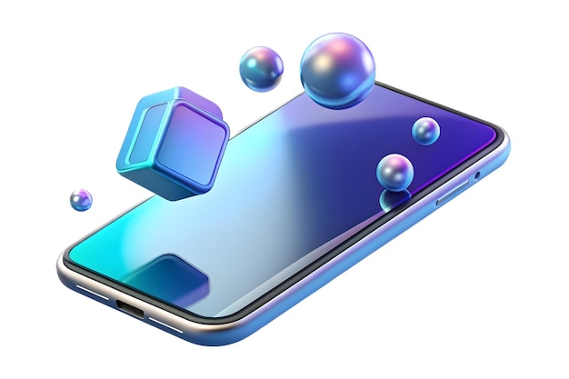 3D Futuristic Smartphone Floating Above Holographic Interface Levitating Phone with Glowing Hologr