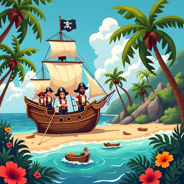 3D game design with Wonderful Island and pirate ship