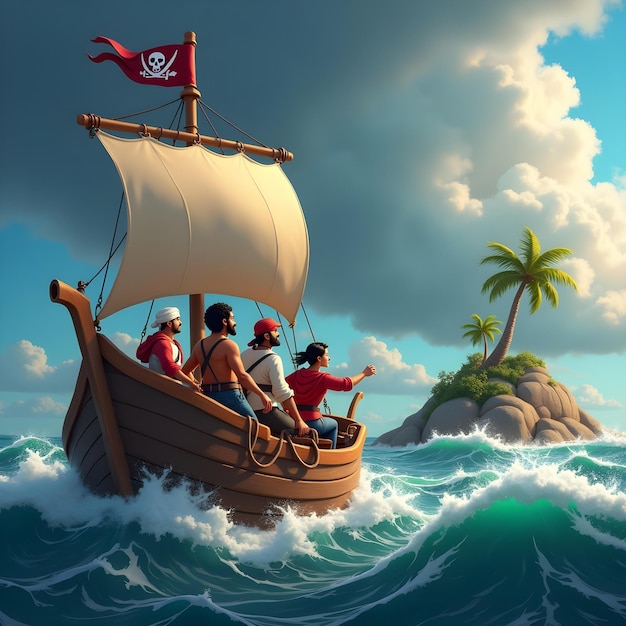 3D game design with Wonderful Island and pirate ship