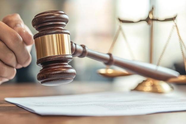 3D Gavel Scales and Law Books on a White Background