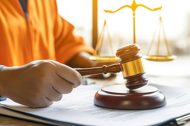 3D Gavel Scales and Law Books on a White Background