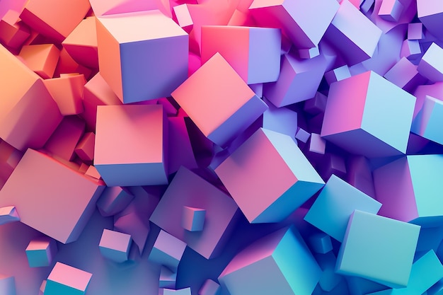 A 3D geometric abstraction with a gradient color scheme The shapes are cubes and tetrahedrons