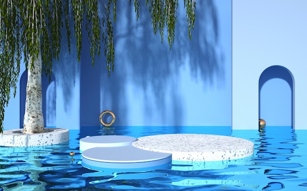 3d geometric podium for product placement with circular background