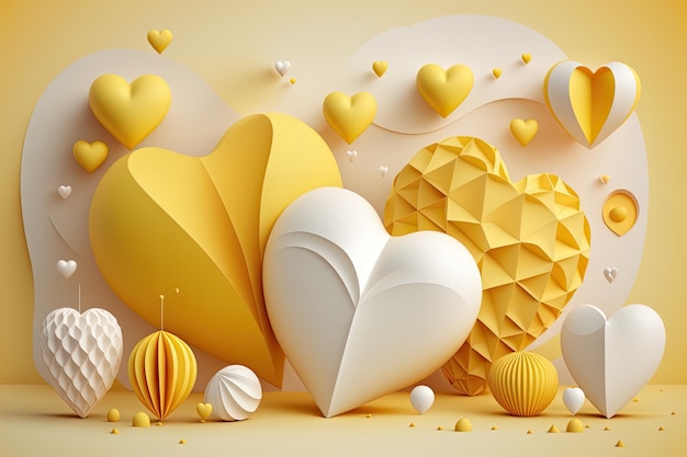 3d geometry beautiful yellow and white Valentine's Day Illustration