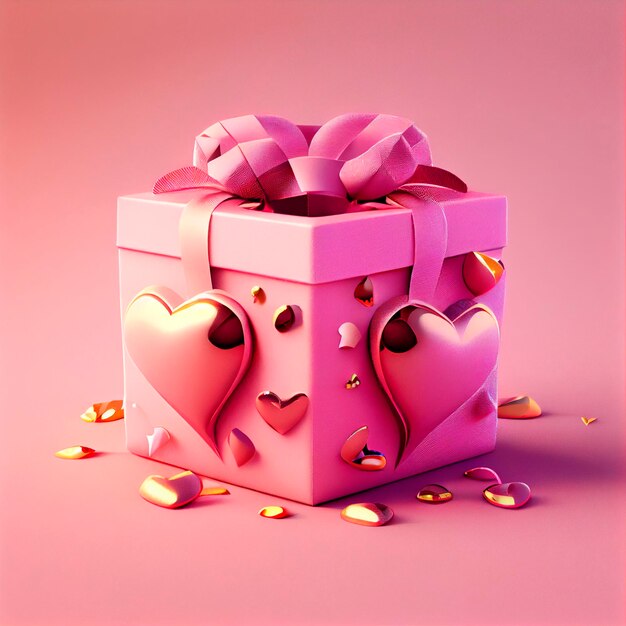 3D Gift with hearts Valentine39s day Illustration created by Generative AI technology