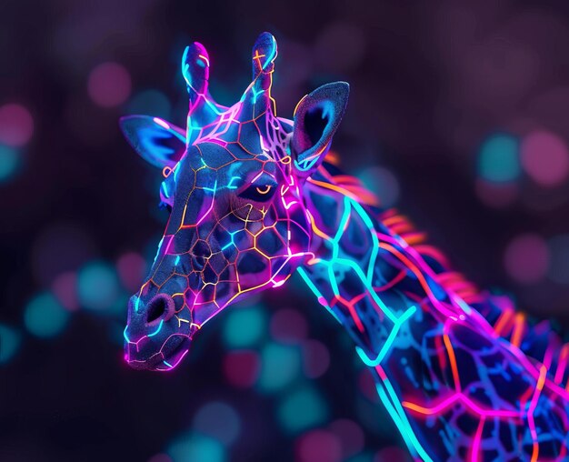 Photo 3d giraffe with neon glow