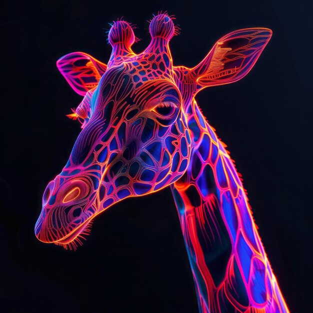 3D giraffe with neon glow