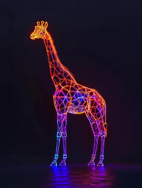 Photo 3d giraffe with neon glow