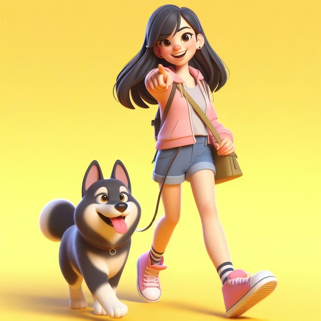 a 3d girl and a dog