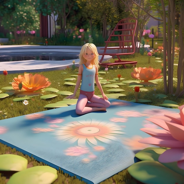 3D Girl Doing Yoga in Garden Ai Generated