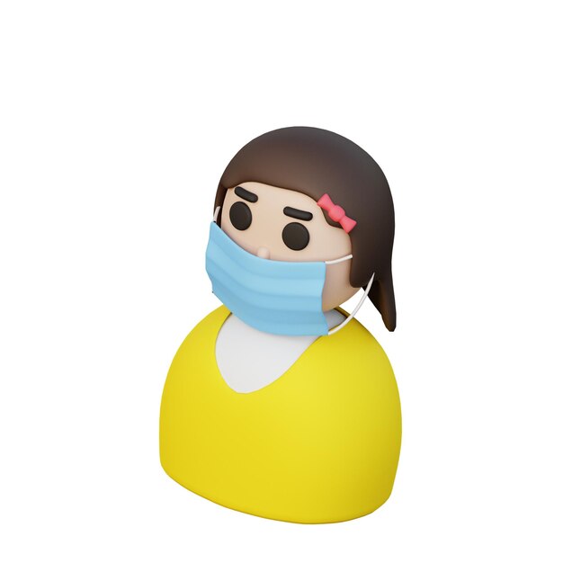 3D Girl Wear Mask Illustration