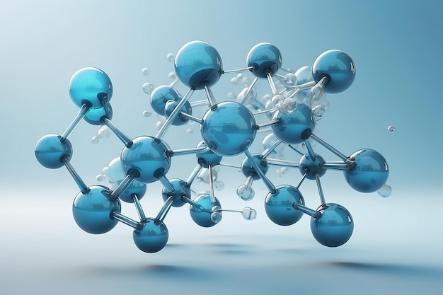 3d glass molecule or atoms on light blue background Suitable for biochemical