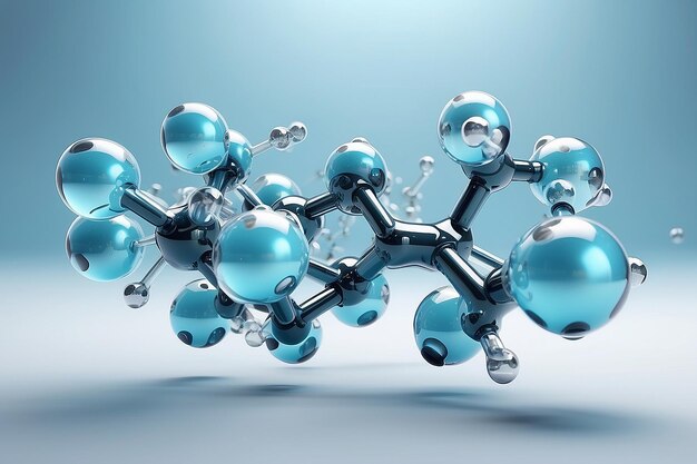 3d glass molecule or atoms on light blue background Suitable for biochemical