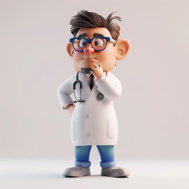 3D Glasses Doctor Character With A Thoughtful Expression