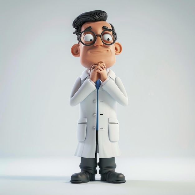 3D Glasses Scientist Character With A Thoughtful Expression