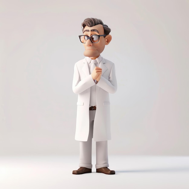 3D Glasses Scientist Character With A Thoughtful Expression