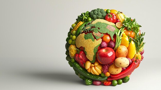 3D globe of fruits and vegetables for a World Food Day poster design