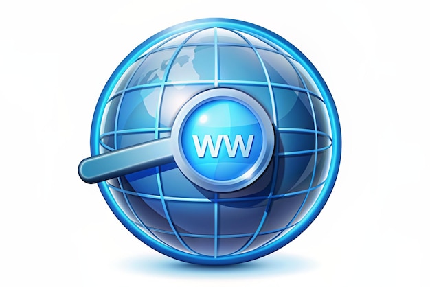 3D Globe hyperlink icon Search WWW sign Web hosting technology Browser search website page Trendy and modern vector in 3d style