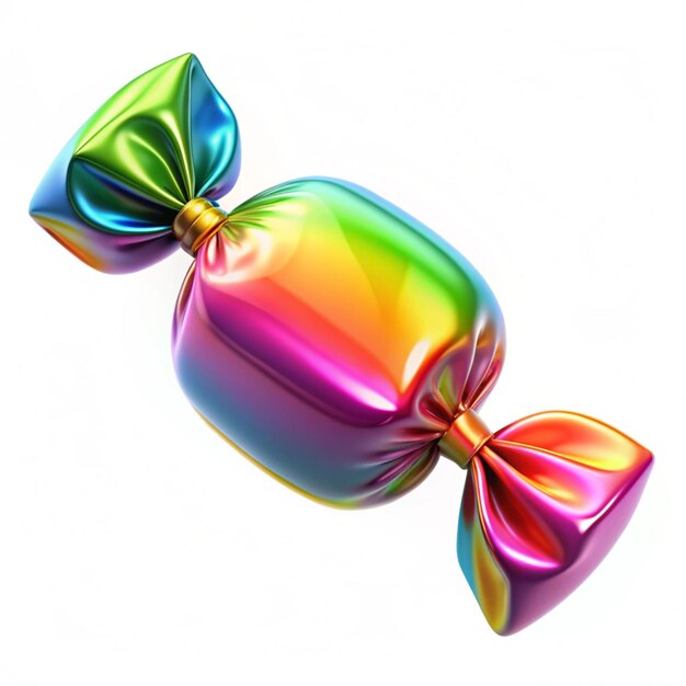 Photo 3d glossy plastic candy with dynamic wrappers and vibrant colors