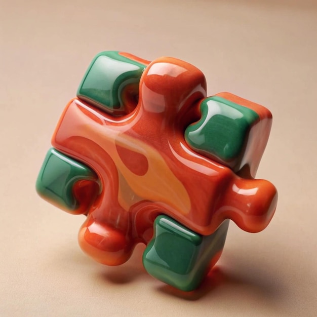 Photo 3d glossy plastic puzzle piece with realistic details and vibrant colors