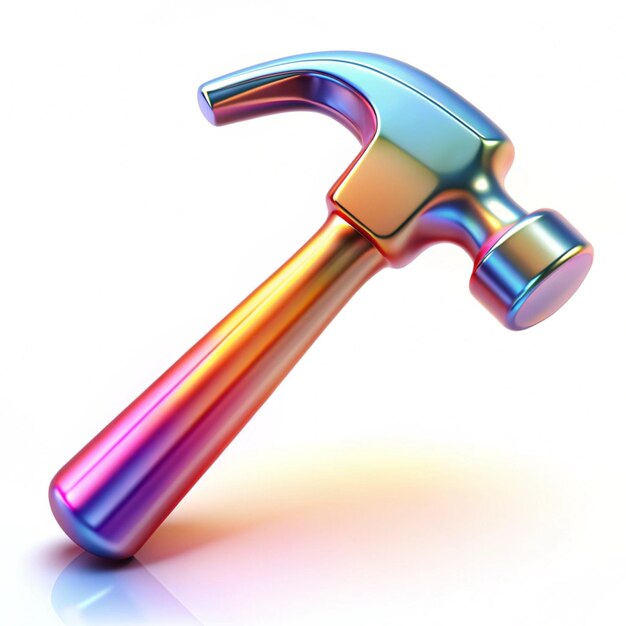 Photo 3d glossy shiny hammer icon for construction and diy