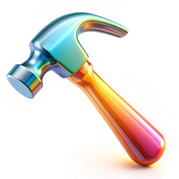 Photo 3d glossy shiny hammer icon for construction and diy