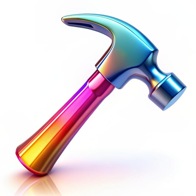 Photo 3d glossy shiny hammer icon for construction and diy