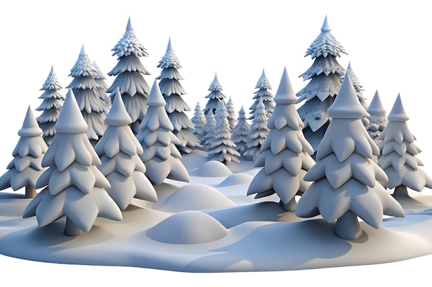 3D Glossy Winter Forest with Snow Covered Trees and Clear Sky Ideal Background for Winter Promotio