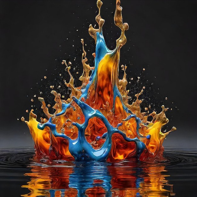 3D glow colorful water splash image and water ripple liquid splash ai generated