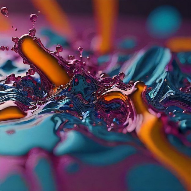 3D glow colorful water splash image and water ripple liquid splash ai generated