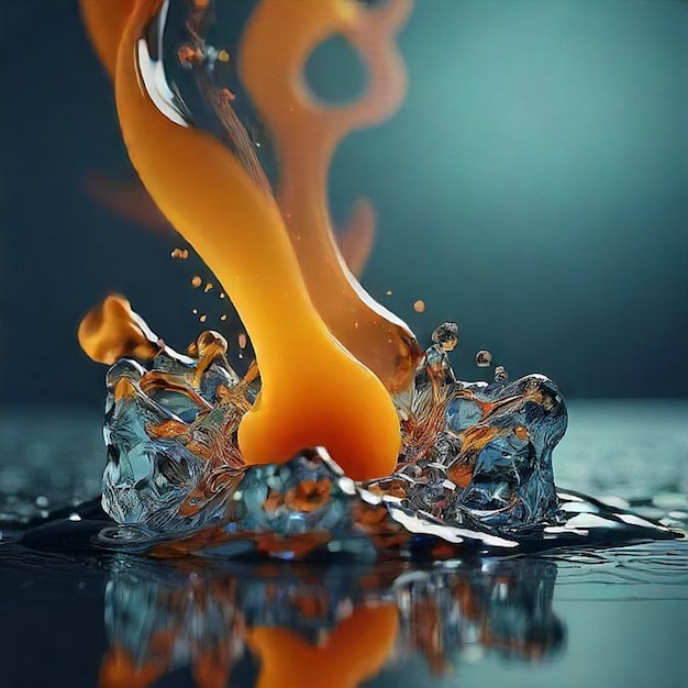 Photo 3d glow colourful water splash image and water ripple liquid splash ai generated