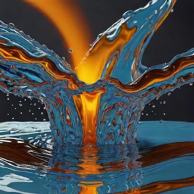 3D glow colourful water splash image and water ripple liquid splash ai generated