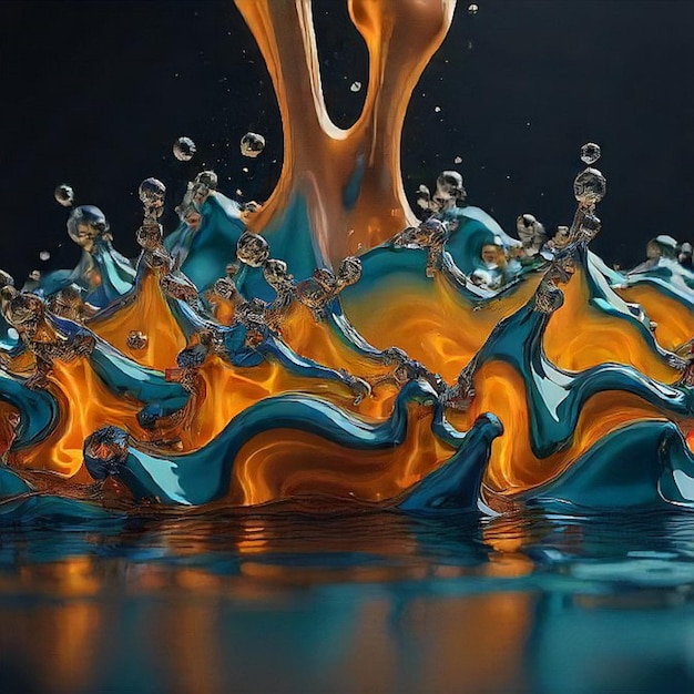 3D glow colourful water splash image and water ripple liquid splash ai generated